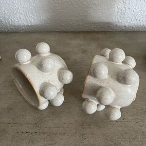 Bloomingville ® 4.25" Speckled Cream Round Stoneware Planter with Orbs